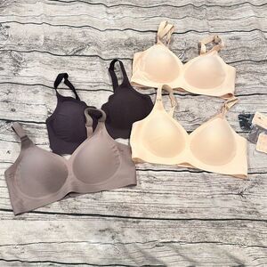 Amazon Lot of 4 Viral Seamless Wireless Bras Lavender Cream, Brown; Size Small